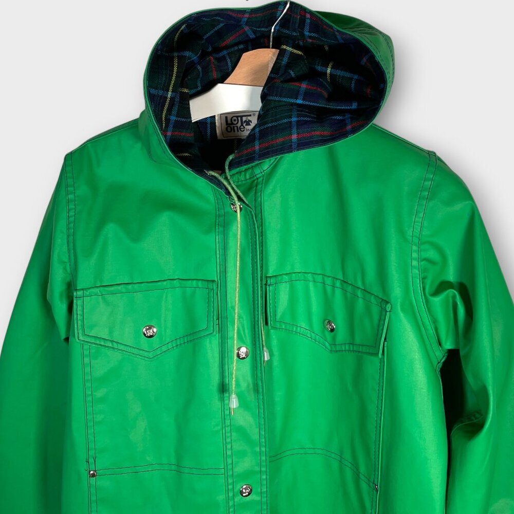 🦜 Vintage Raincoat Jacket Size Tag Missing Fits as Woman's LARGE Green 80s 90s - Picture 2 of 13
